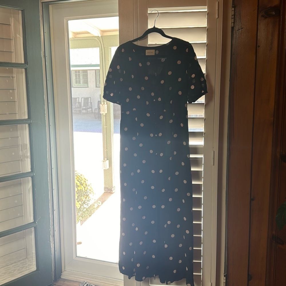 SEZANE Sollie 100% Silk Button Front Polka Dot Midi Dress